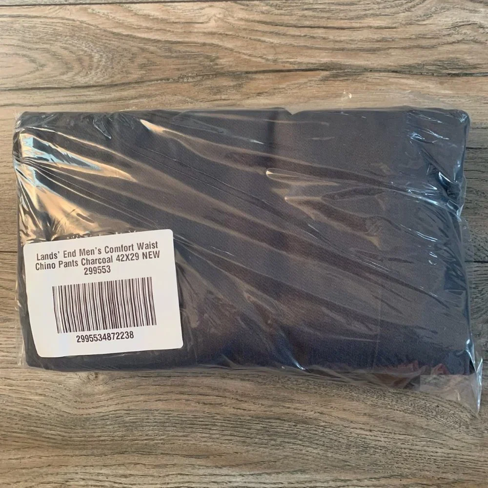 NWT LANDS' END MEN'S COMFORT WAIST CHINO PANTS CHARCOAL (GRAY) 42X29‎